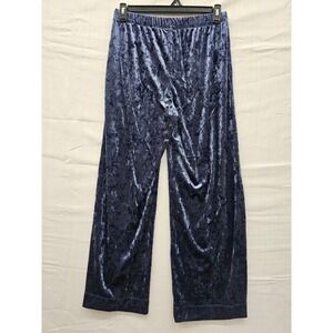 A New Day Women Navy Blue Crushed Velvet Wide Leg Pull On Pants Size M NWT